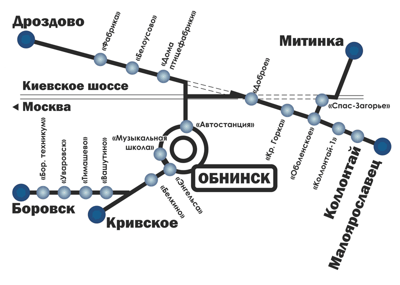 Схема пригородных автобусных маршрутов Обнинска